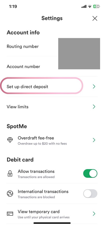 chime direct deposit set up