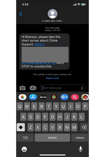 chime sms message card activated