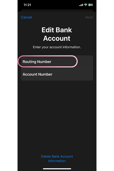 editing bank account details