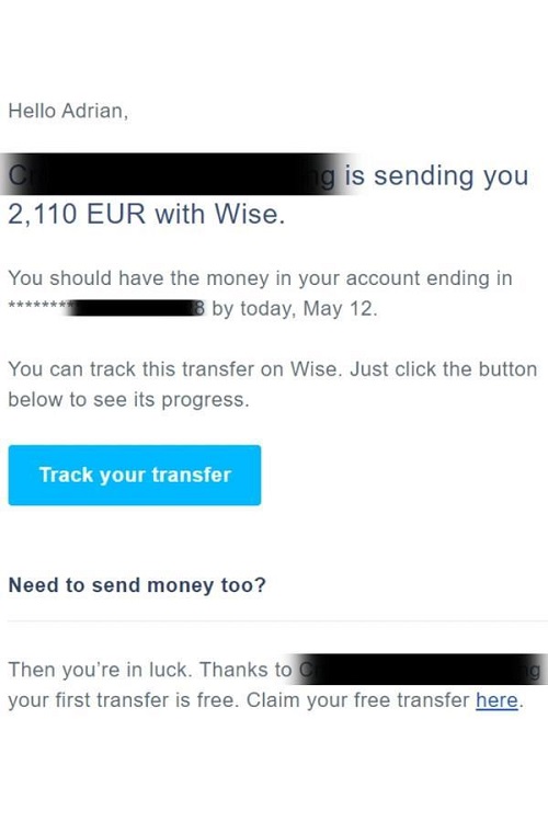 receiving wise transfer