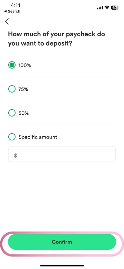 chime how much of your paycheck direct deposit