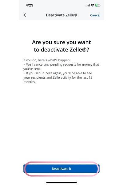 deactivate zelle