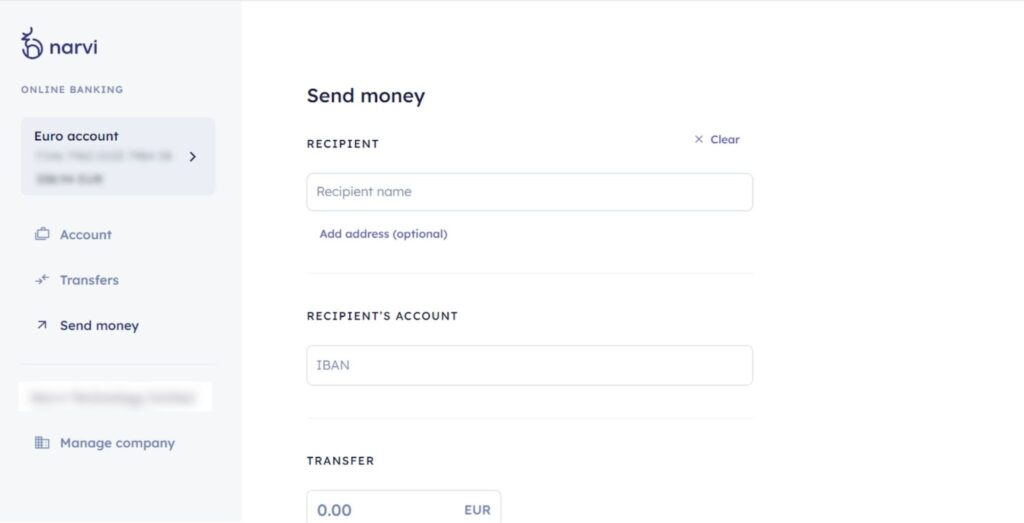narvi send money screen