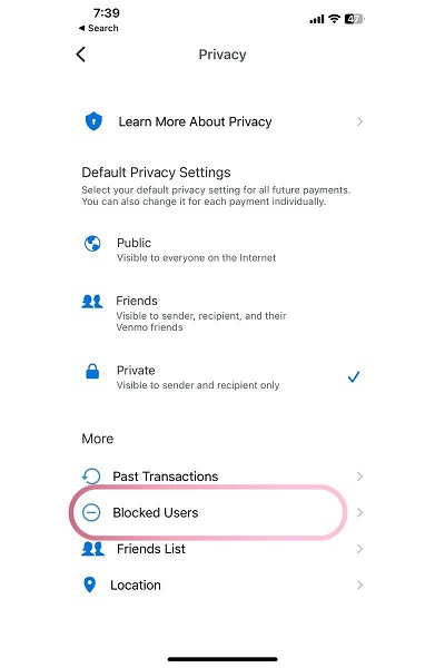venmo blocked users