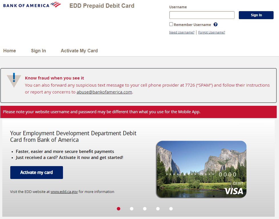 bank of america edd online