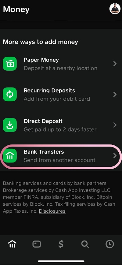 cash app bank transfers my profile