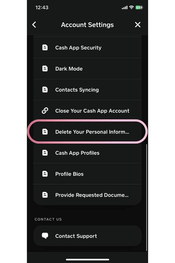 cash app delete your personal information