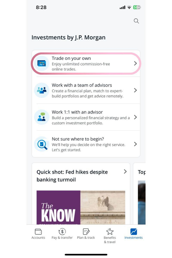 chase app trade on your own