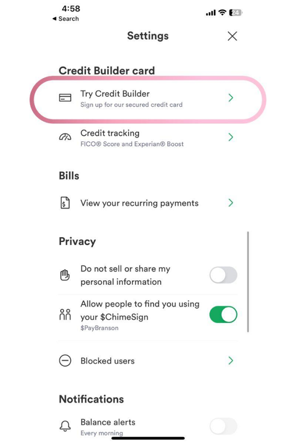 chime credit builder card
