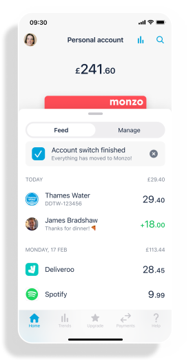 monzo personal account mobile