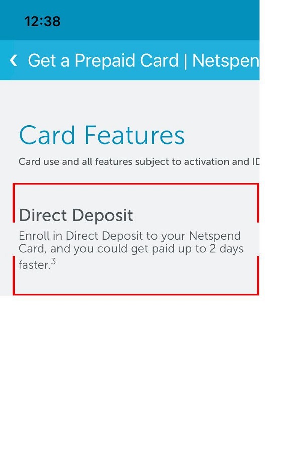 netspend direct deposit card feature