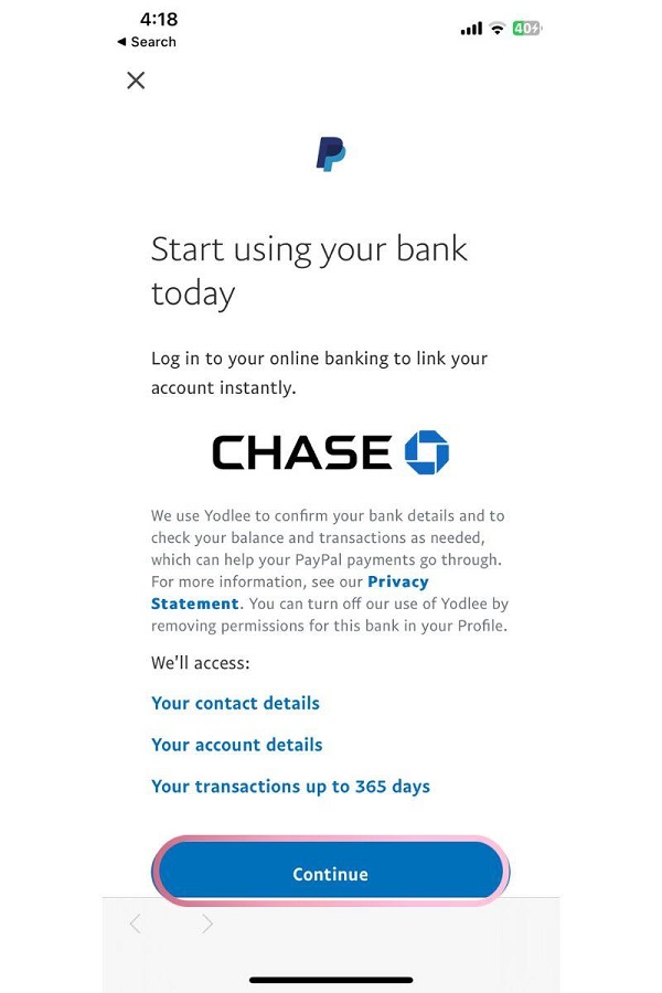 paypal linking my chase account