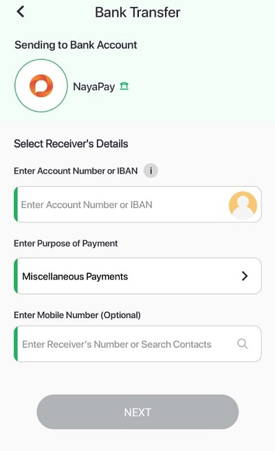 setting up transfer to nayapay