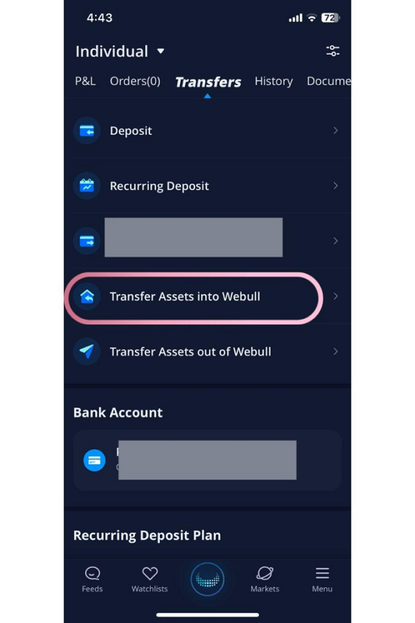 transfer assets into webull