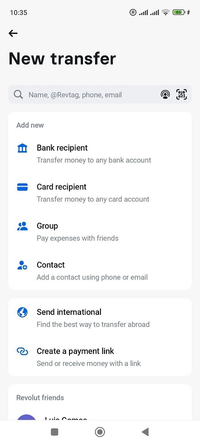 transfer with revolut account