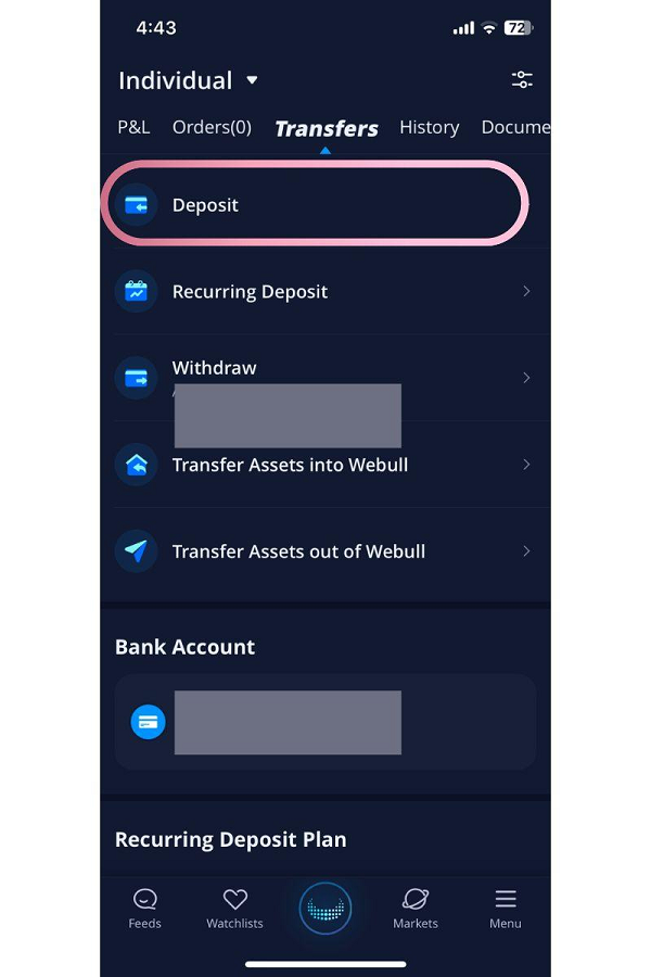 webull app deposit